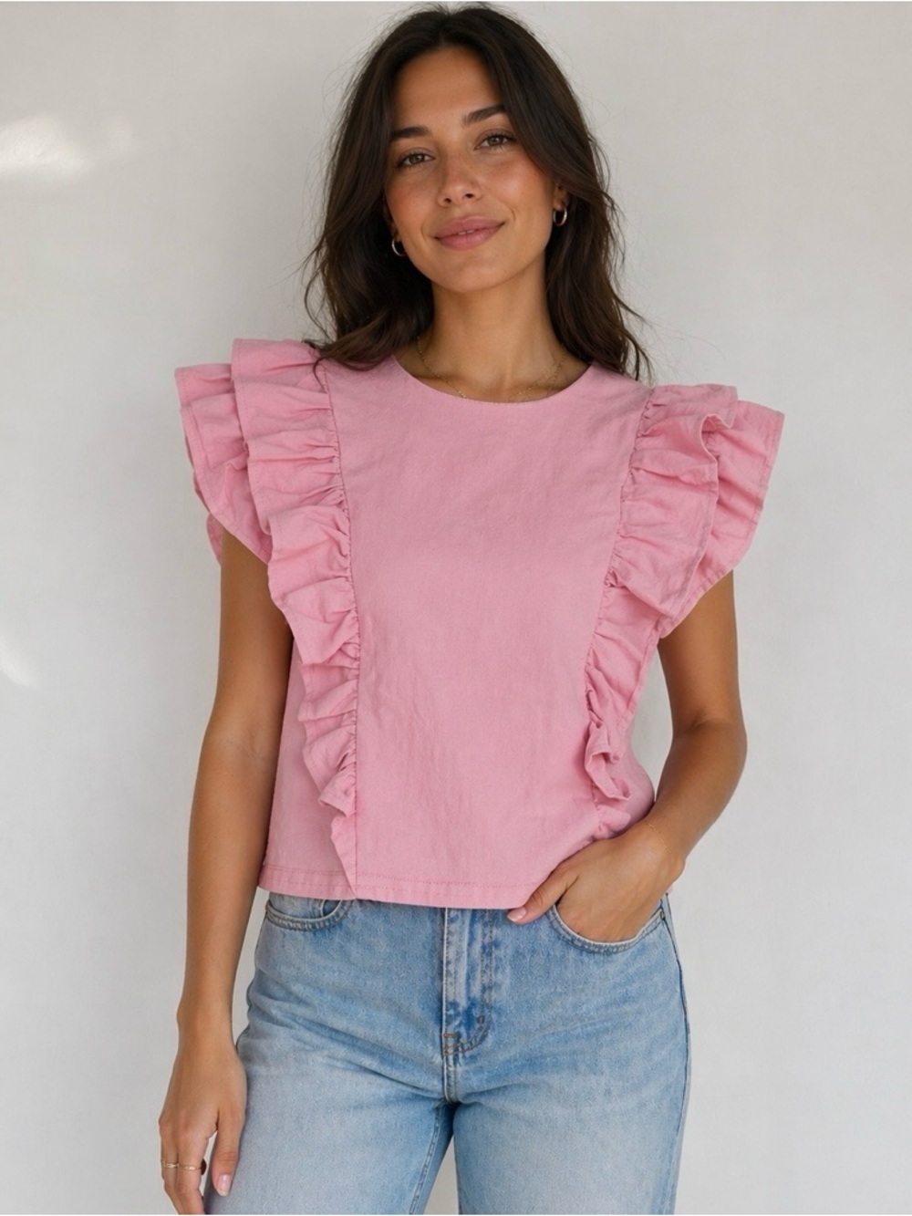 entro Pink Ruffle Sleeve Crop Top Sz S